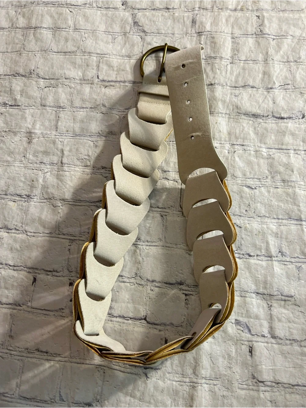 GENUINE LEATHER WITH FAUX BACK CHUNKY BEIGE WIDE AND JEWEL BUCKLE WOVEN BELTS